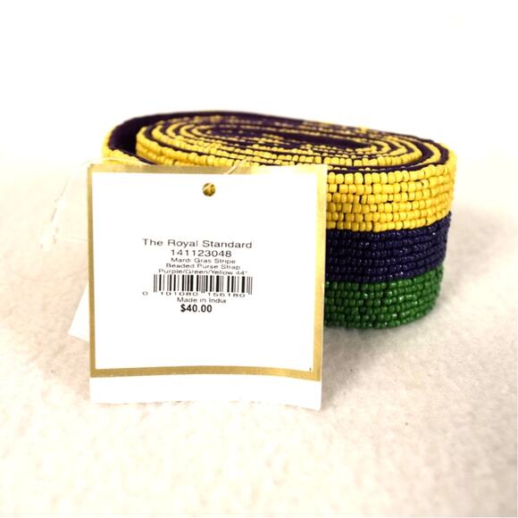 Mardi Gras Beaded Purse Strap Tri-Colored Green Purple Go Swivel  Hooks Goldtone - Picture 2 of 9